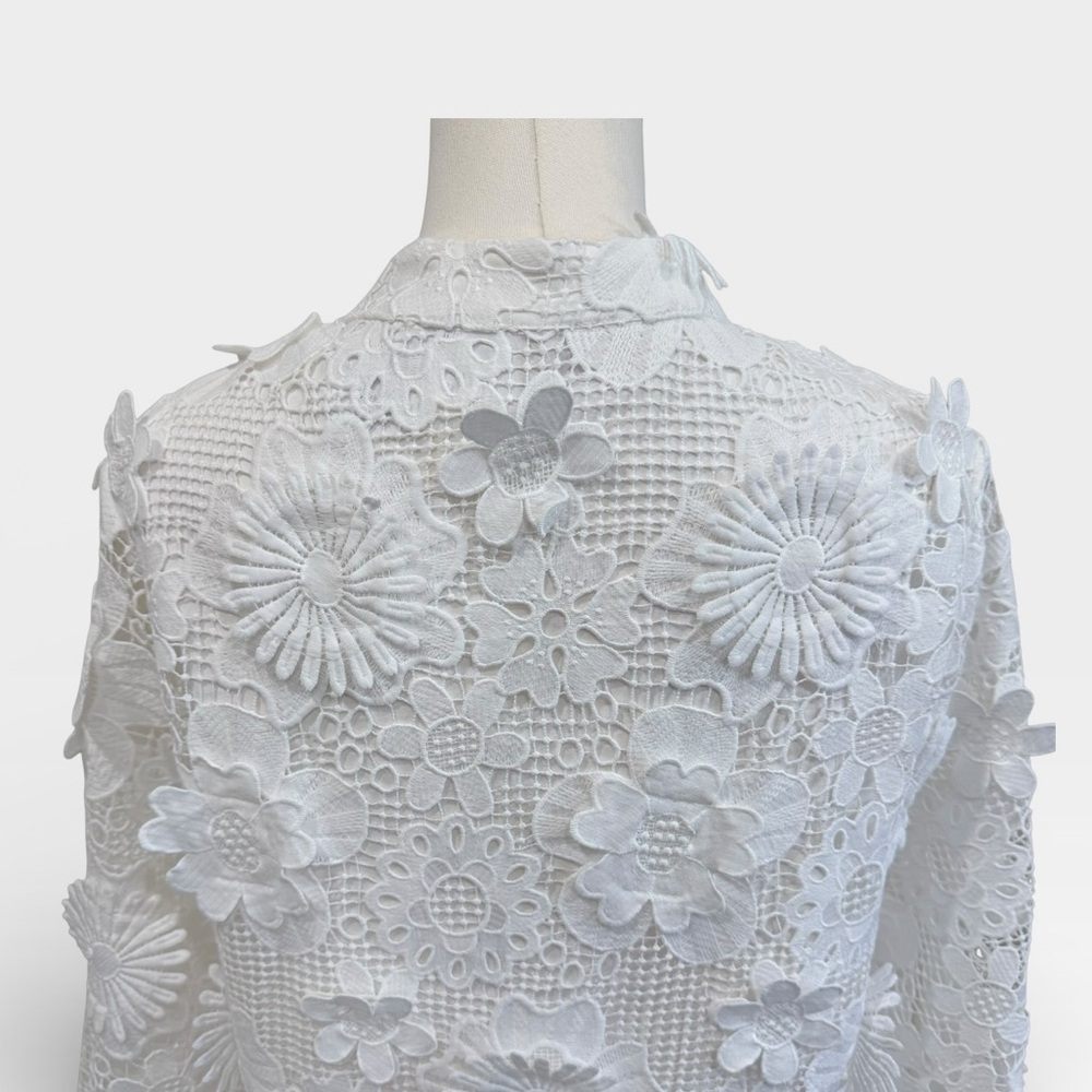 J.Marie Seraphina Shift Dress White Floral 3D Lace 3/4 Sleeve Kaftan NWT - Picture 6 of 14